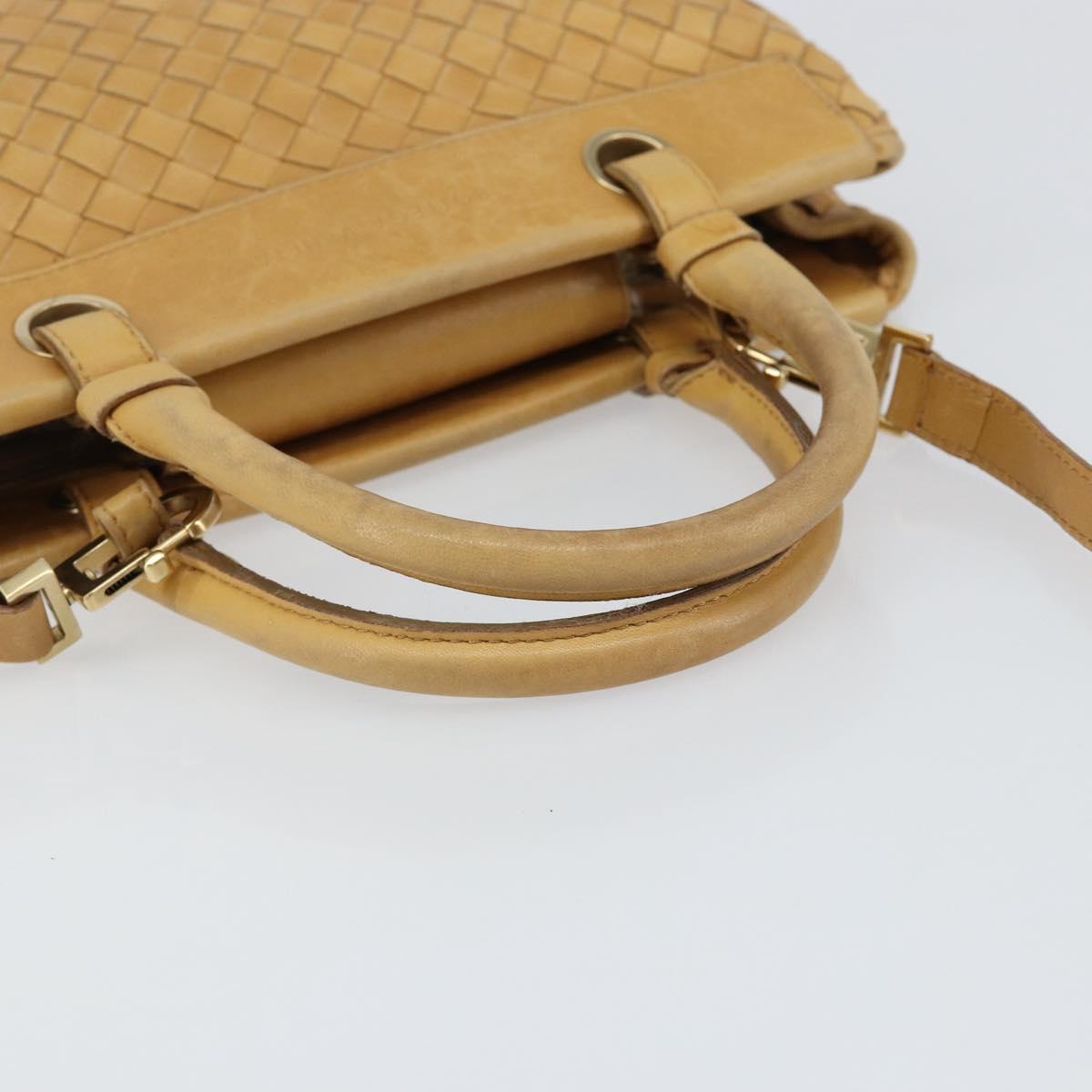 BOTTEGA VENETA INTRECCIATO Hand Bag Leather 2way Beige Gold Auth 154588