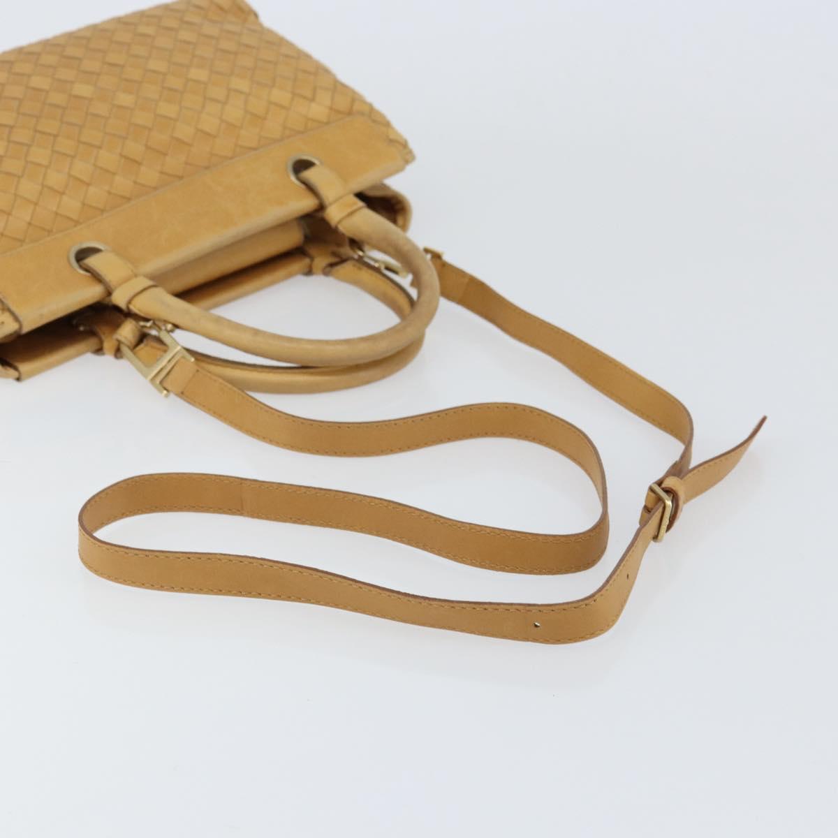 BOTTEGA VENETA INTRECCIATO Hand Bag Leather 2way Beige Gold Auth 154588