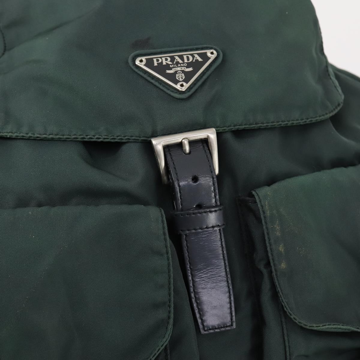 PRADA Backpack Nylon Green Silver Auth 154589