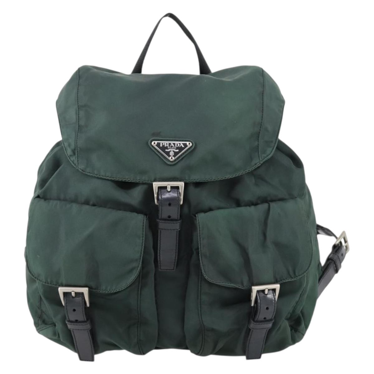 PRADA Backpack Nylon Green Silver Auth 154589