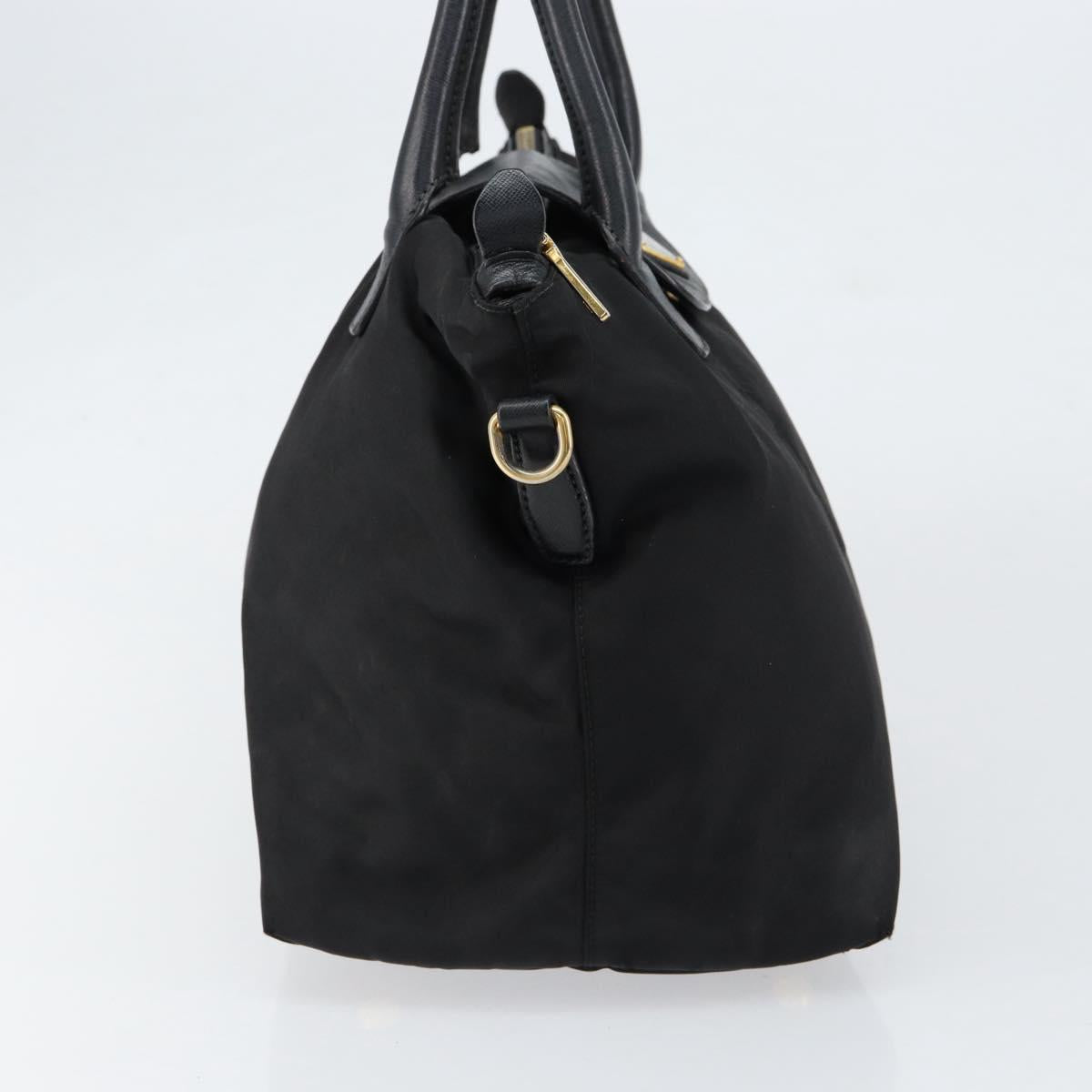 PRADA Hand Bag Nylon Black Gold Auth 154590