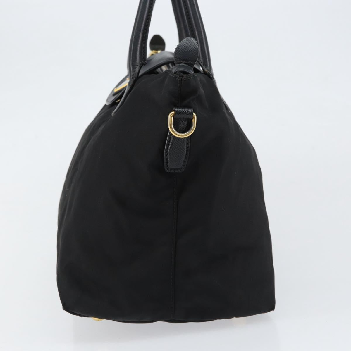 PRADA Hand Bag Nylon Black Gold Auth 154590