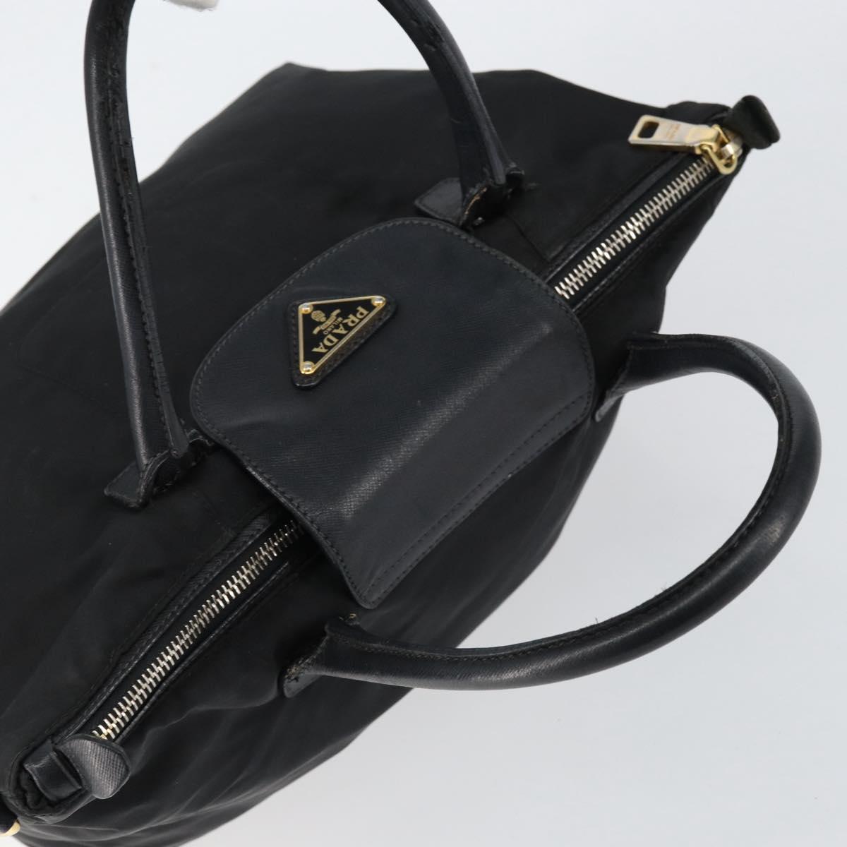 PRADA Hand Bag Nylon Black Gold Auth 154590