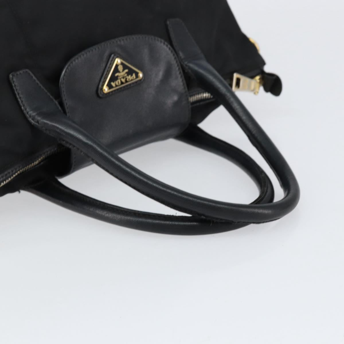 PRADA Hand Bag Nylon Black Gold Auth 154590