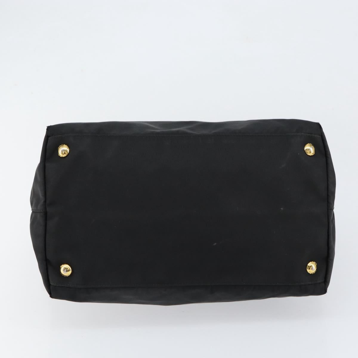 PRADA Hand Bag Nylon Black Gold Auth 154590