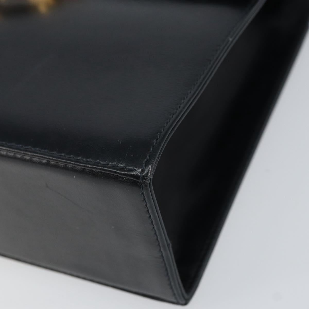 Salvatore Ferragamo Gancini Shoulder Bag Leather Navy Gold Auth 154591