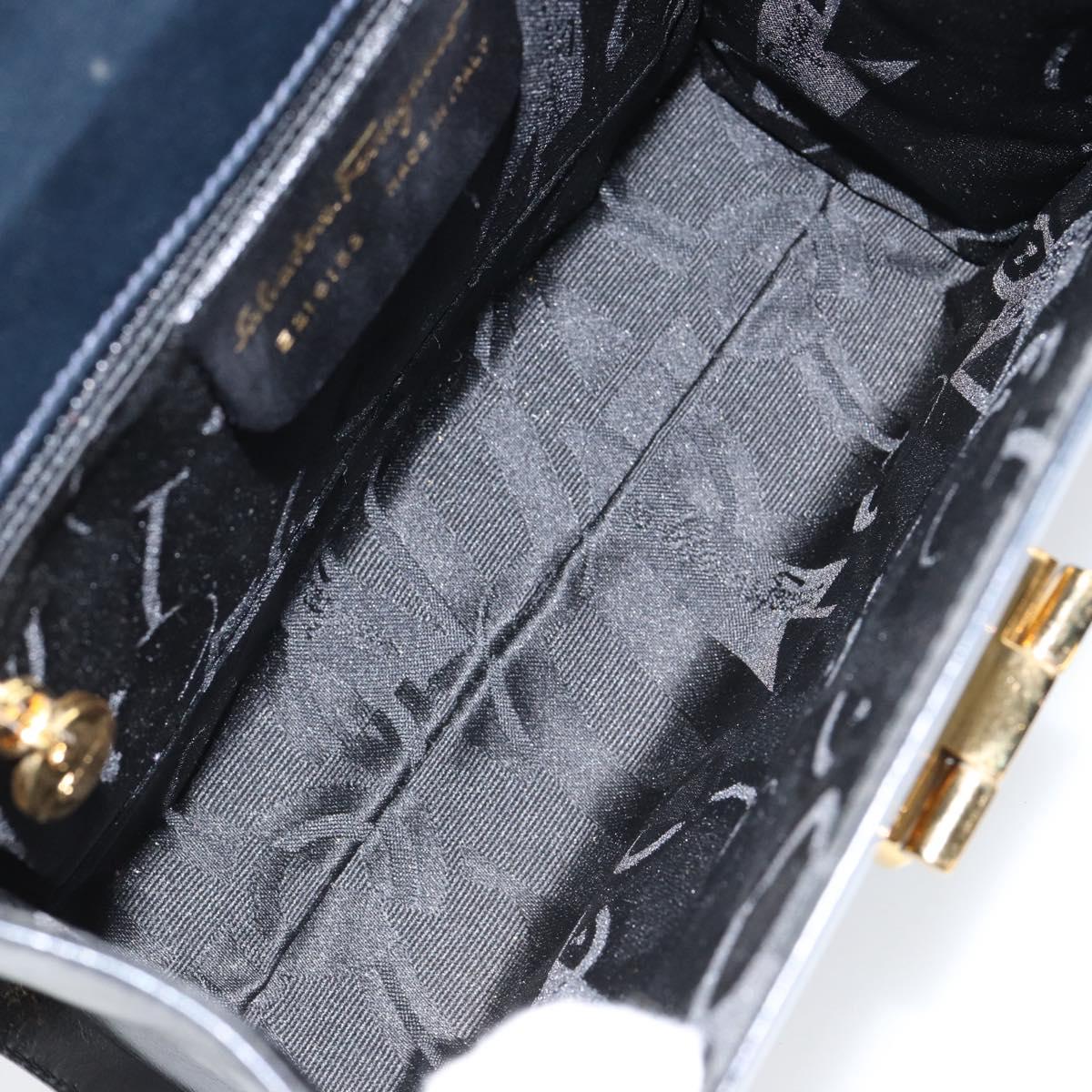 Salvatore Ferragamo Gancini Shoulder Bag Leather Navy Gold Auth 154591