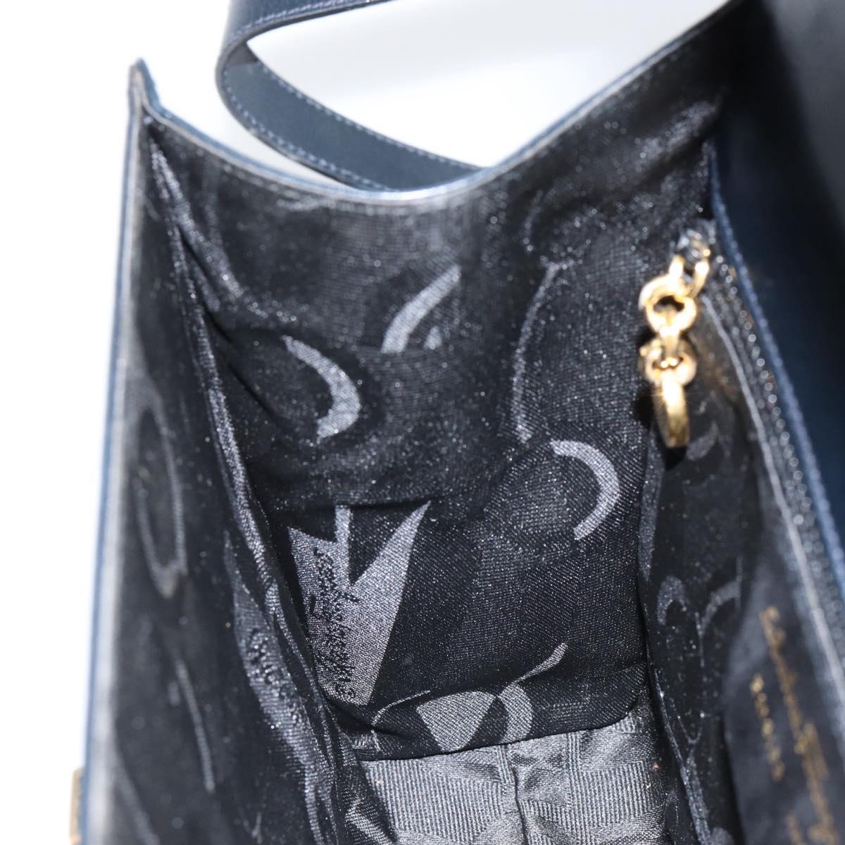 Salvatore Ferragamo Gancini Shoulder Bag Leather Navy Gold Auth 154591