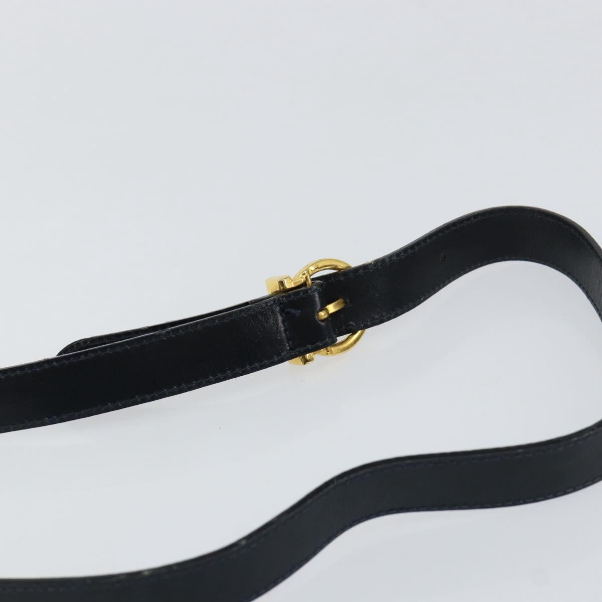 Salvatore Ferragamo Gancini Shoulder Bag Leather Navy Gold Auth 154591