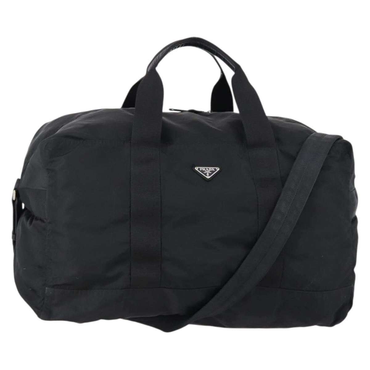 PRADA Boston Bag Nylon 2way Black Silver Auth 154610