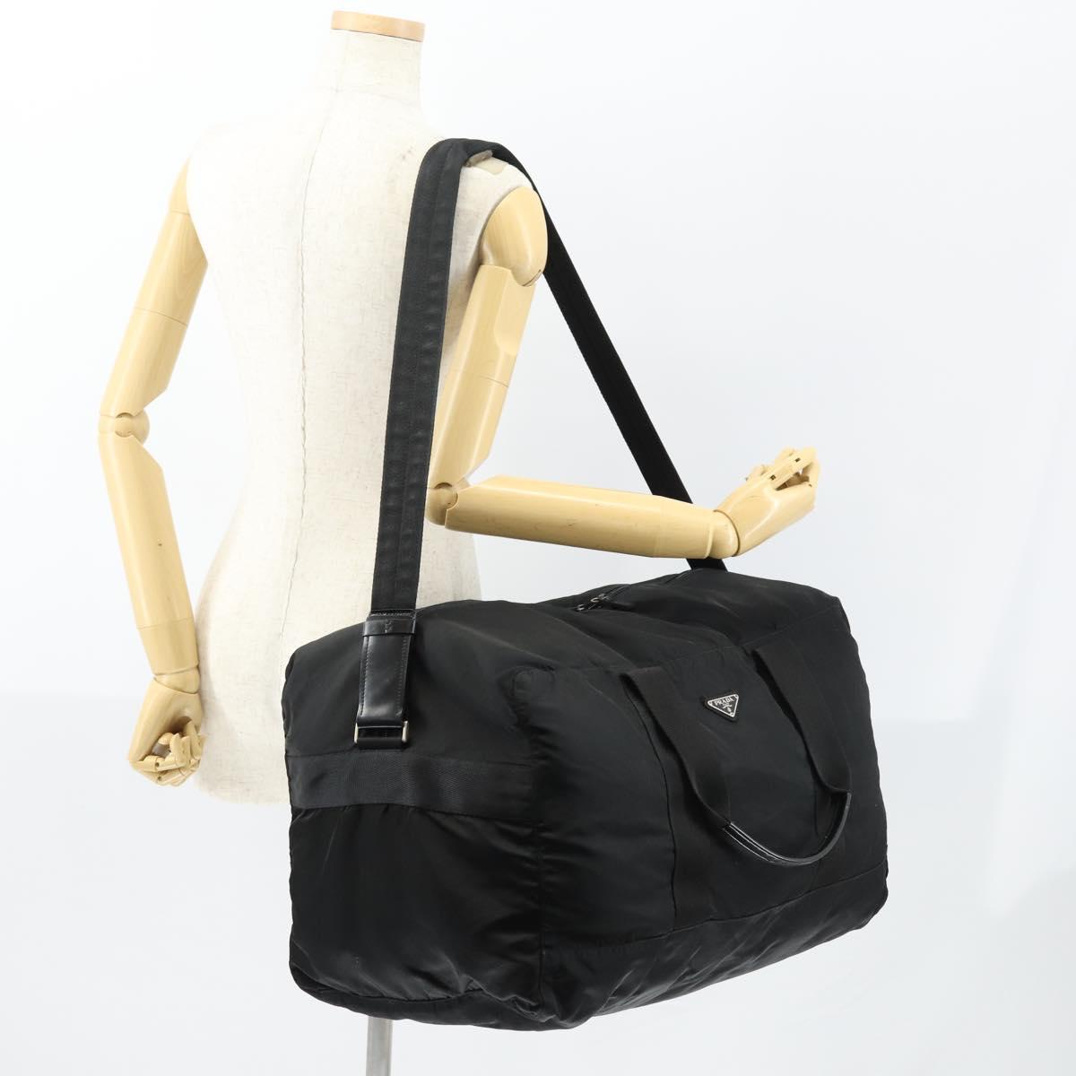 PRADA Boston Bag Nylon 2way Black Silver Auth 154610