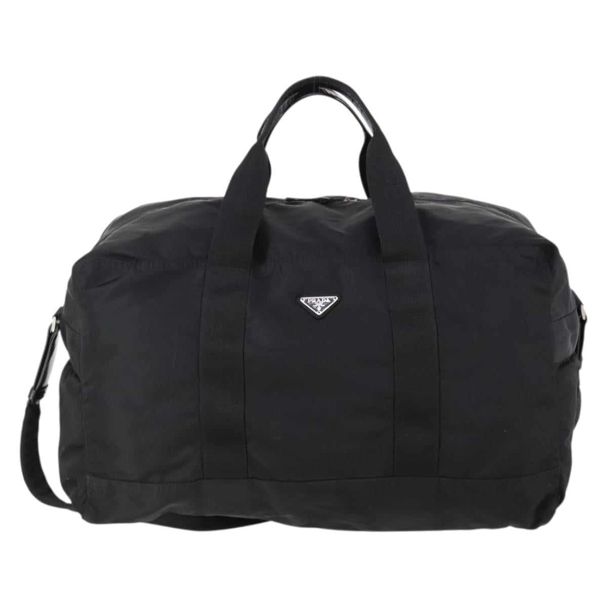 PRADA Boston Bag Nylon 2way Black Silver Auth 154610