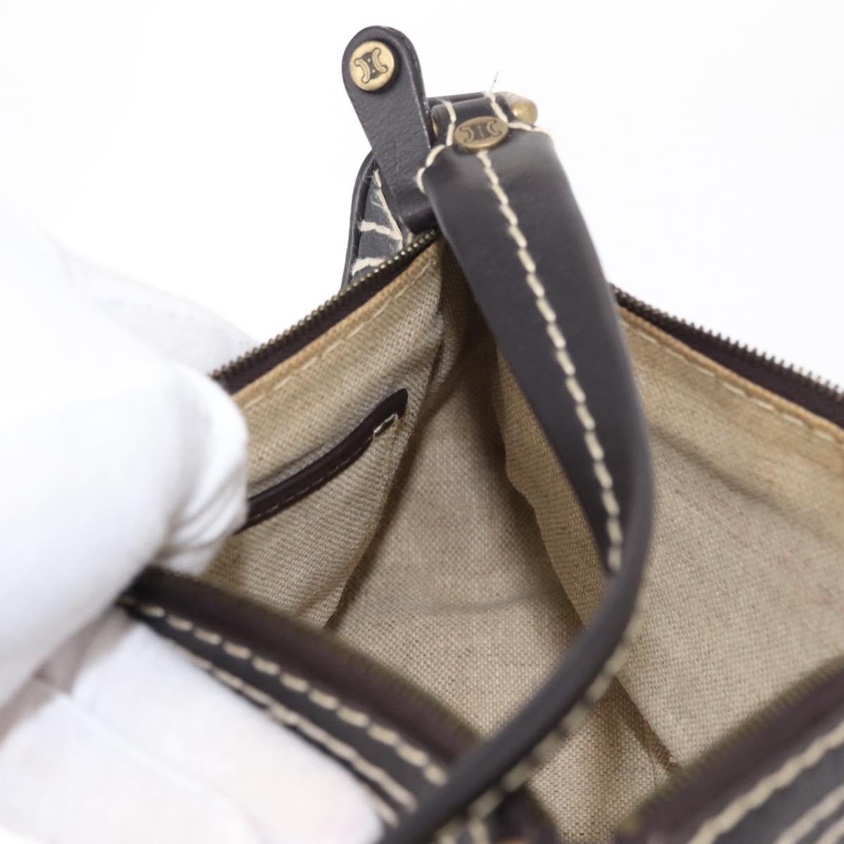 CELINE Accessory Pouch Canvas Brown Auth 154612V