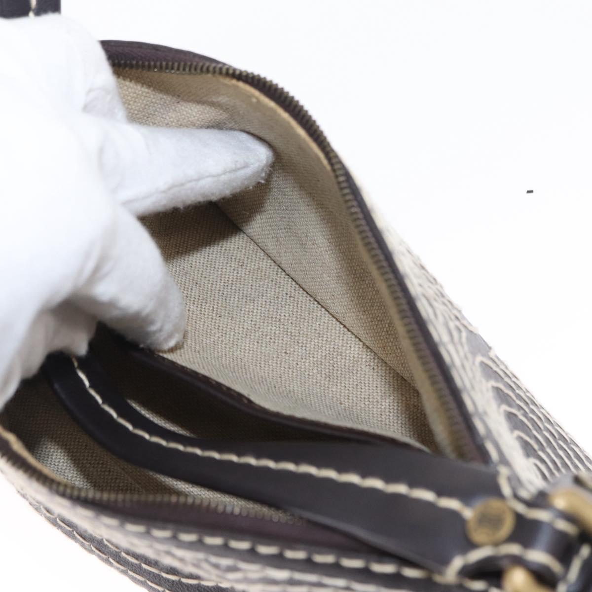 CELINE Accessory Pouch Canvas Brown Auth 154612V