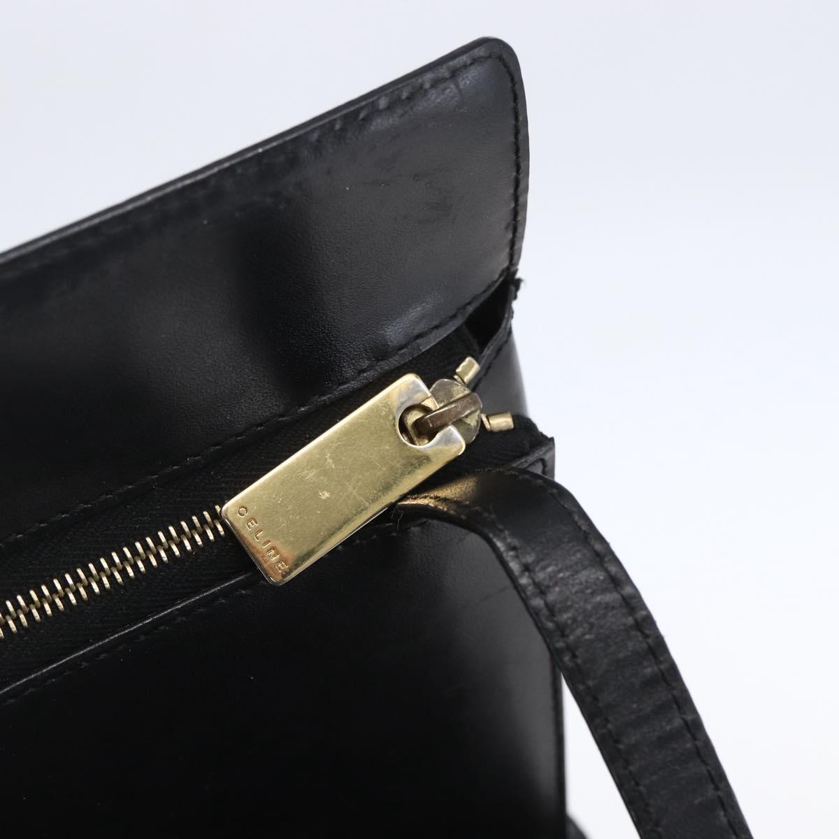 CELINE Macadam Canvas Shoulder Bag PVC Leather Black Gold Auth 154614
