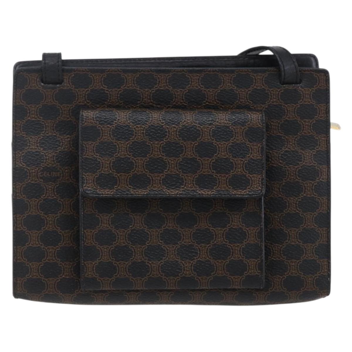 CELINE Macadam Canvas Shoulder Bag PVC Leather Black Gold Auth 154614