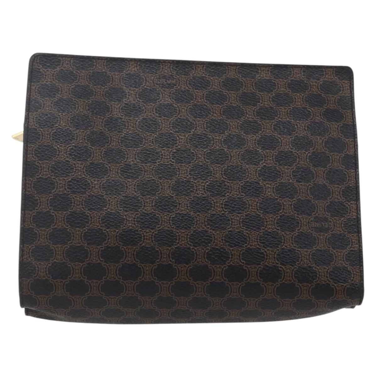 CELINE Macadam Canvas Shoulder Bag PVC Leather Black Gold Auth 154614