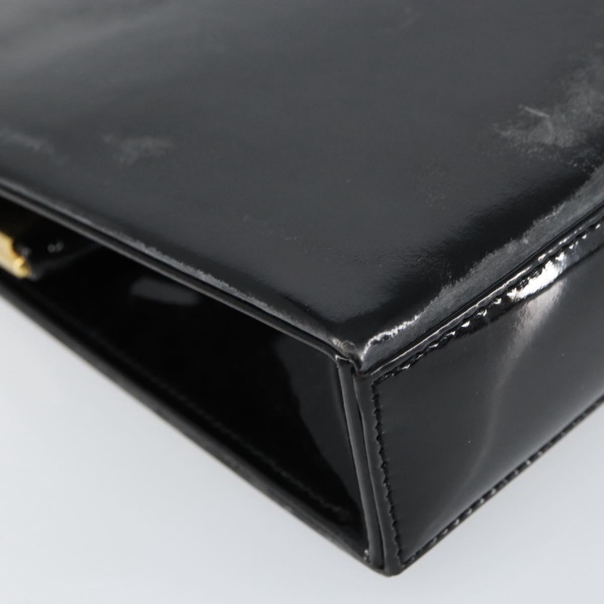 SAINT LAURENT Hand Bag Enamel Black Gold Auth 154615