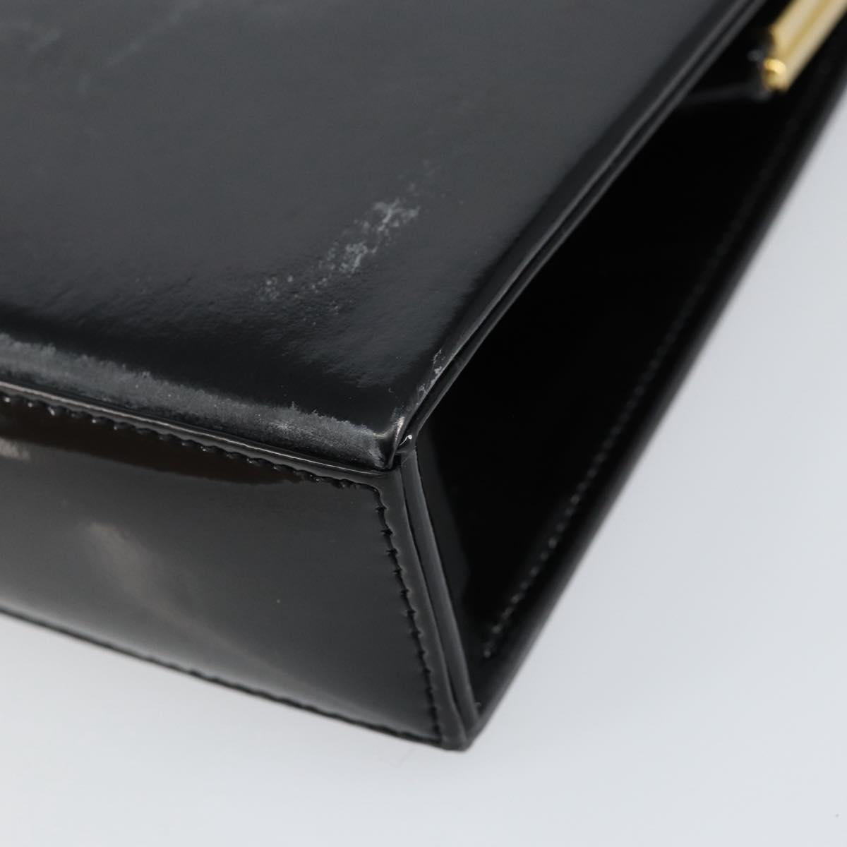 SAINT LAURENT Hand Bag Enamel Black Gold Auth 154615