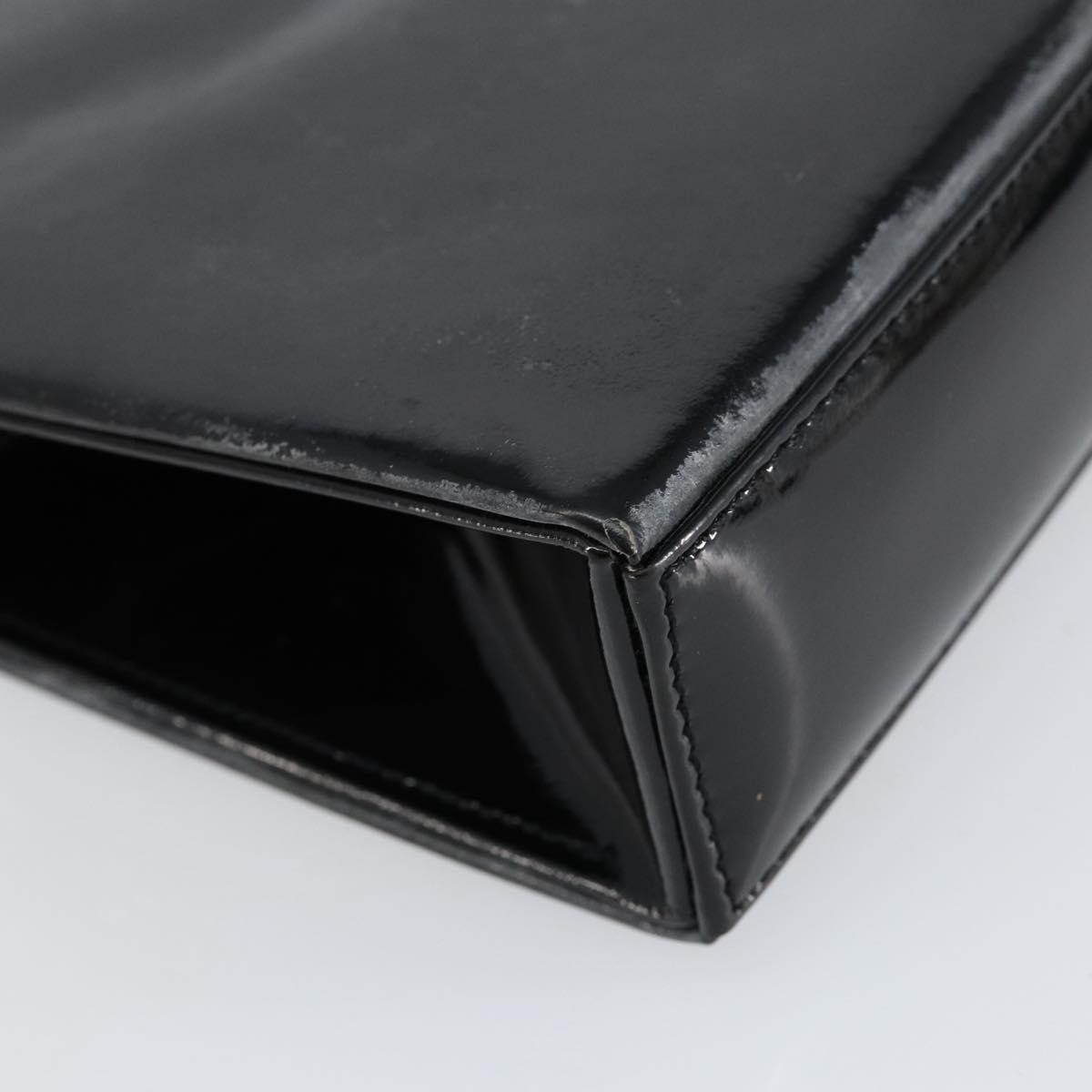 SAINT LAURENT Hand Bag Enamel Black Gold Auth 154615