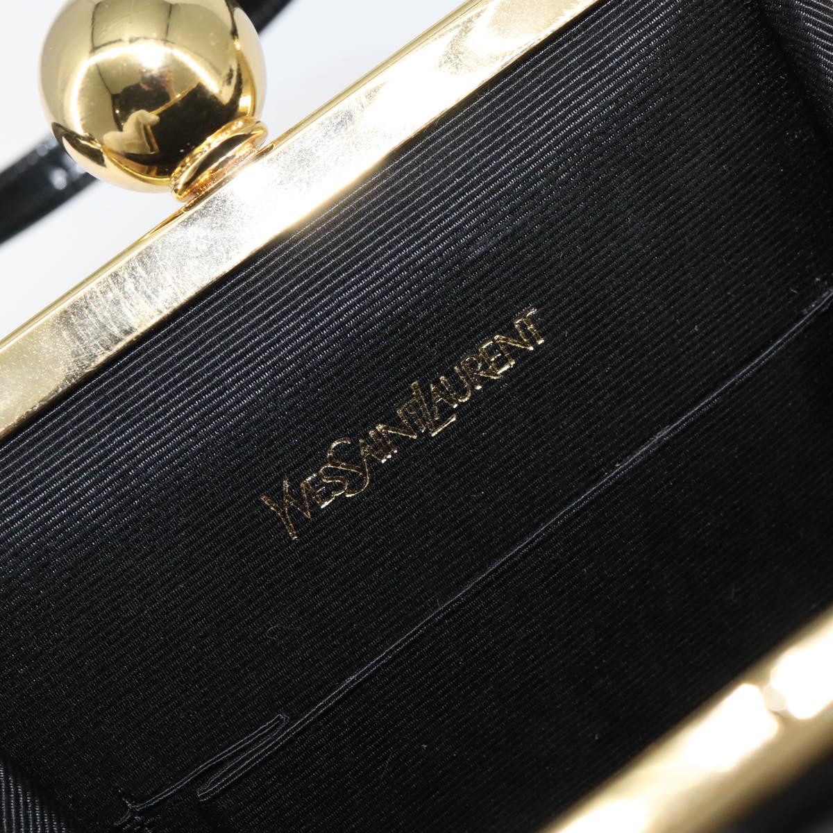 SAINT LAURENT Hand Bag Enamel Black Gold Auth 154615