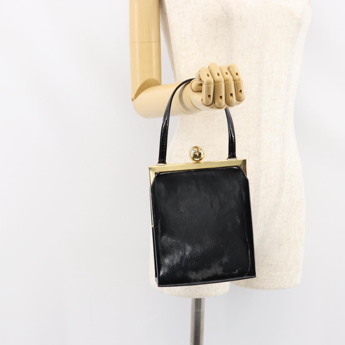 SAINT LAURENT Hand Bag Enamel Black Gold Auth 154615