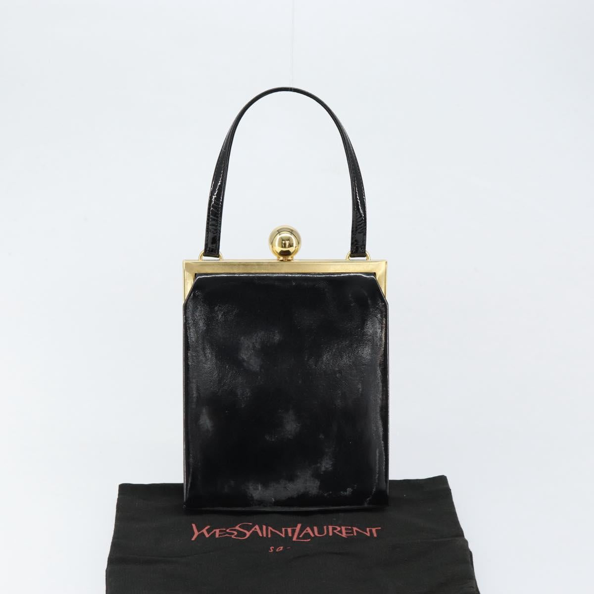 SAINT LAURENT Hand Bag Enamel Black Gold Auth 154615