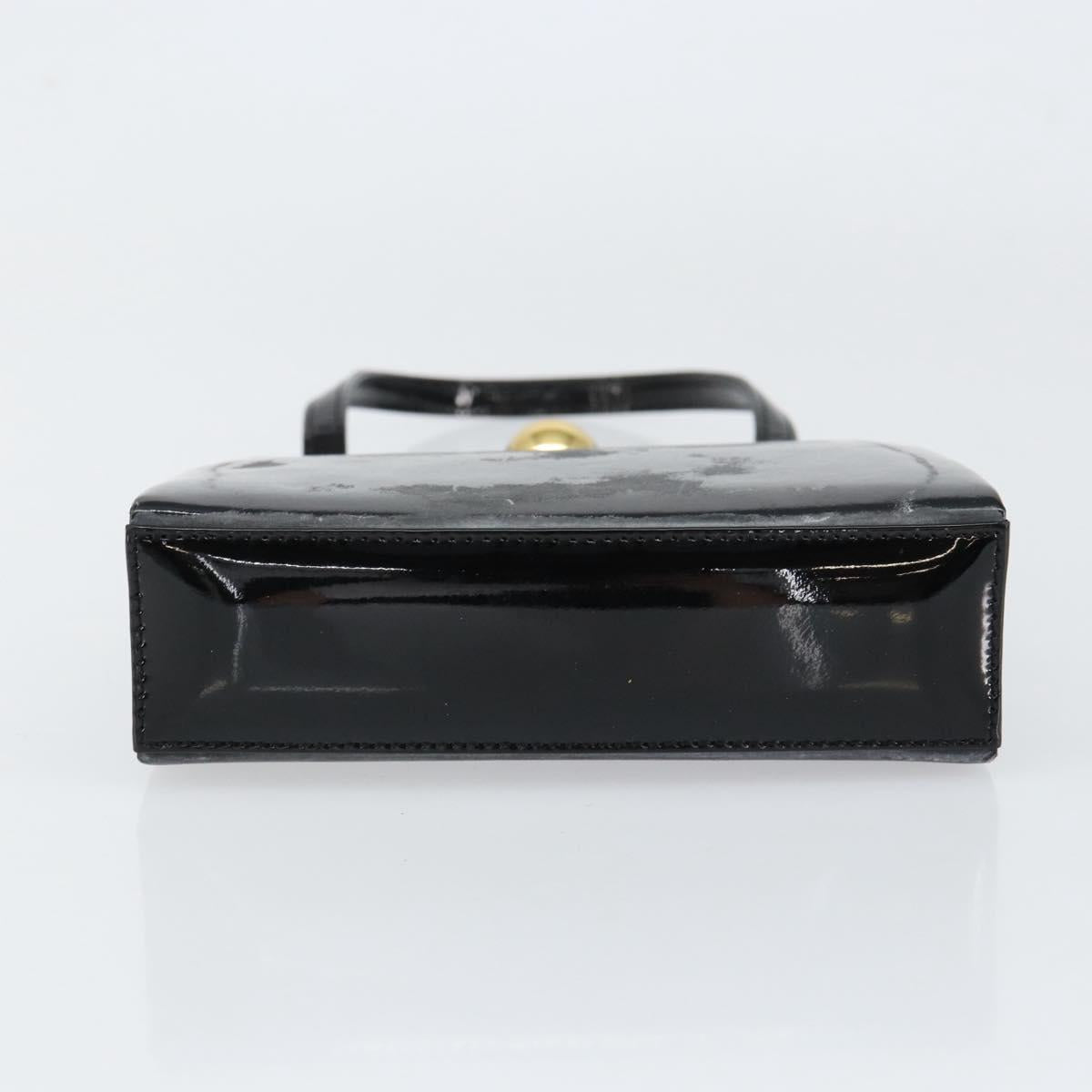 SAINT LAURENT Hand Bag Enamel Black Gold Auth 154615