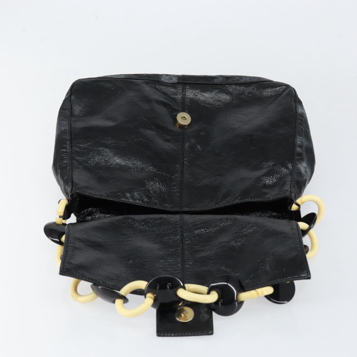 FENDI Shoulder Bag Leather Black Gold Auth 154618