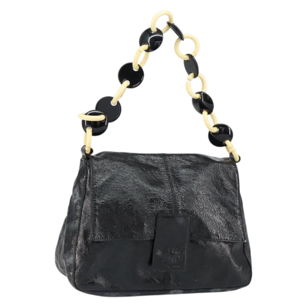 FENDI Shoulder Bag Leather Black Gold Auth 154618