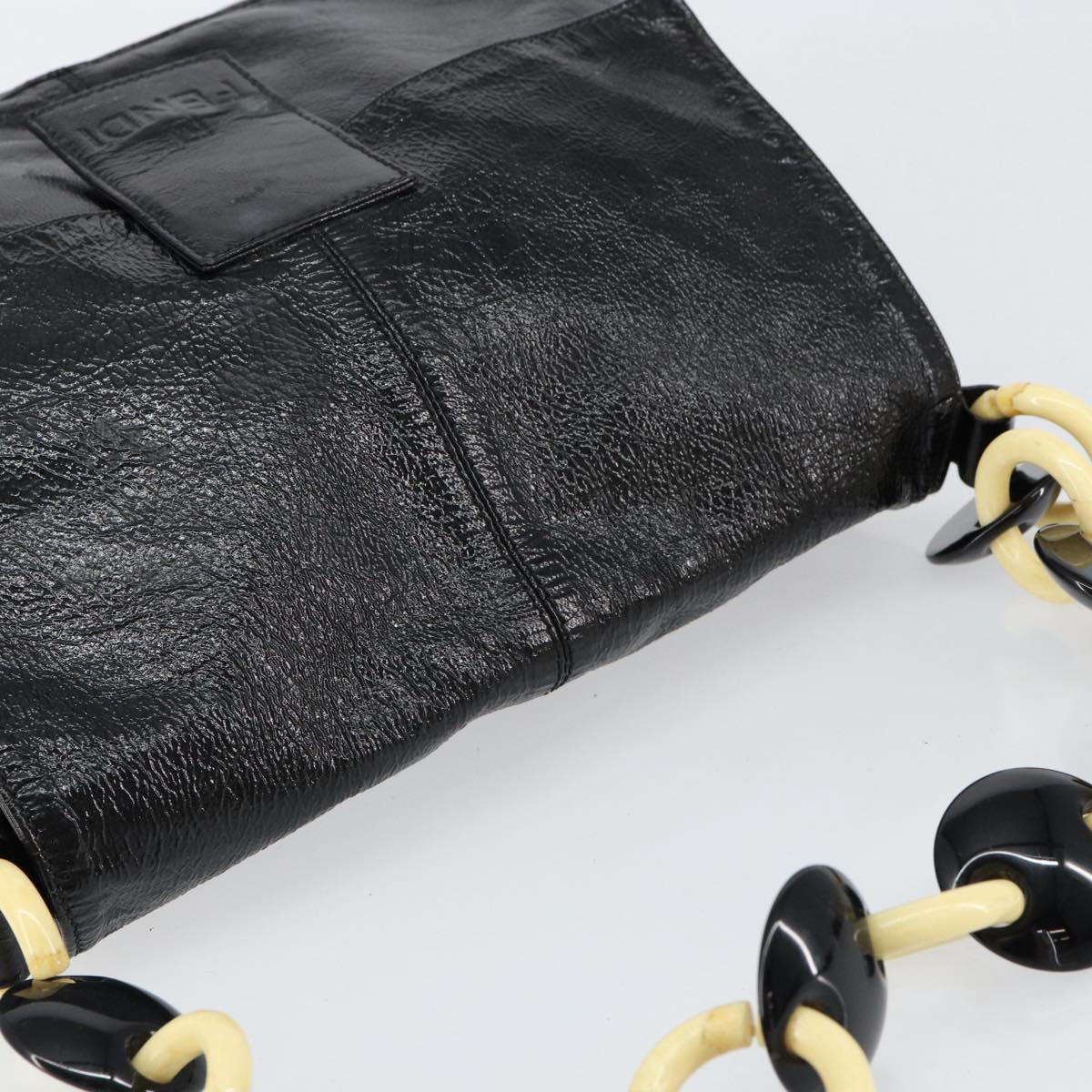 FENDI Shoulder Bag Leather Black Gold Auth 154618