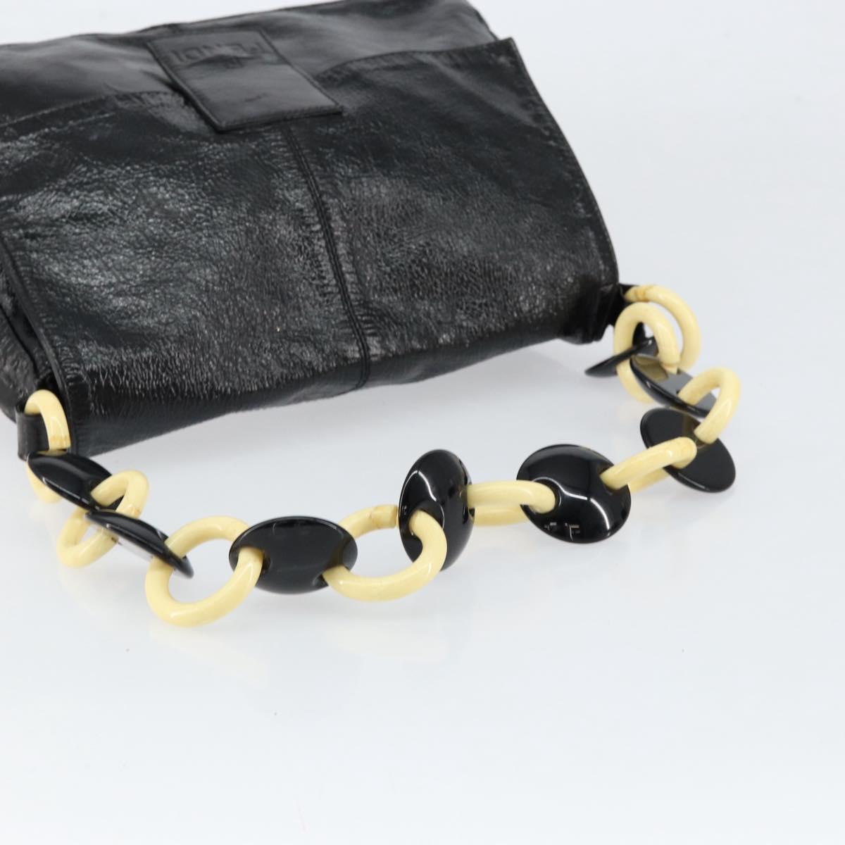 FENDI Shoulder Bag Leather Black Gold Auth 154618