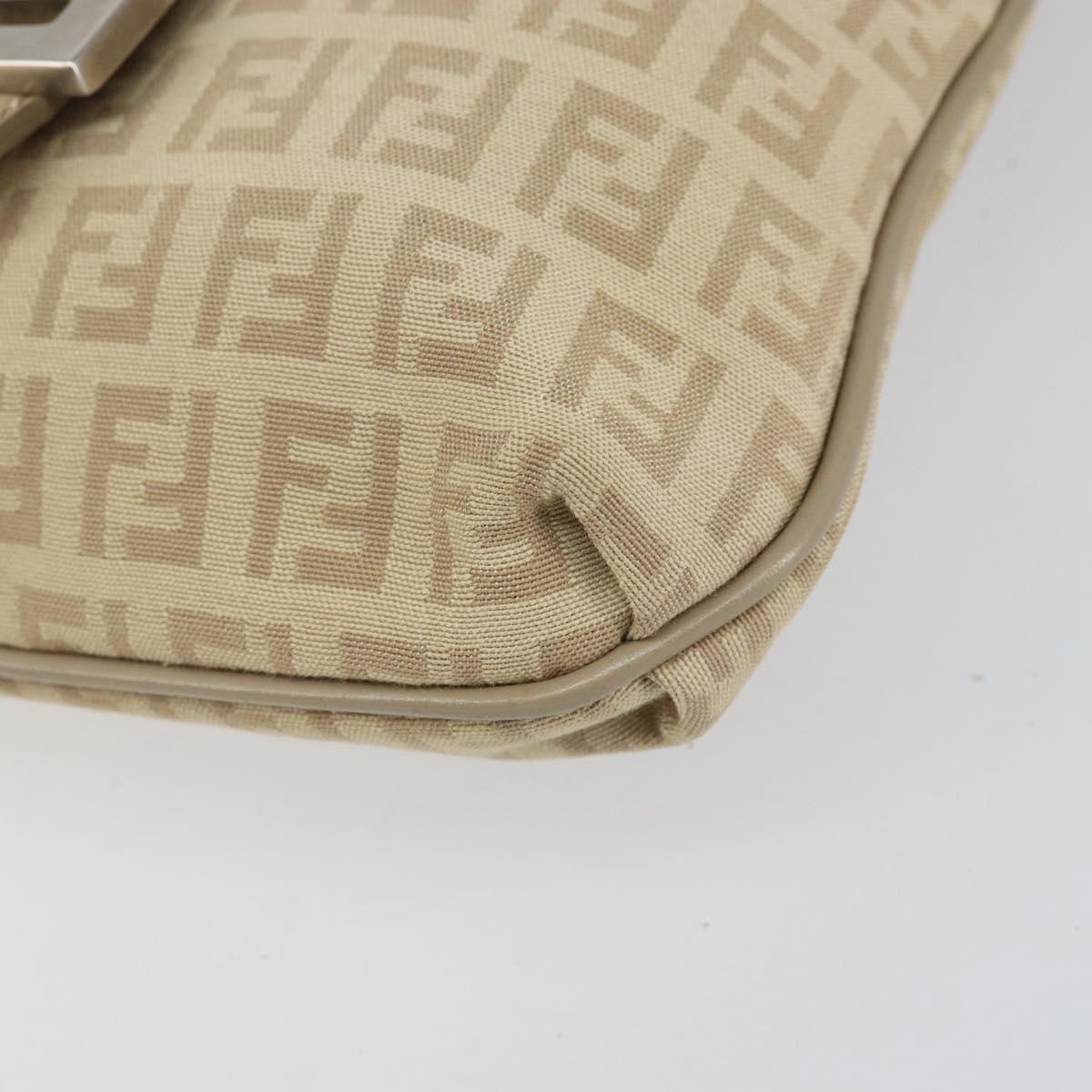 FENDI Zucchino Canvas Shoulder Bag Beige Silver Auth 154619