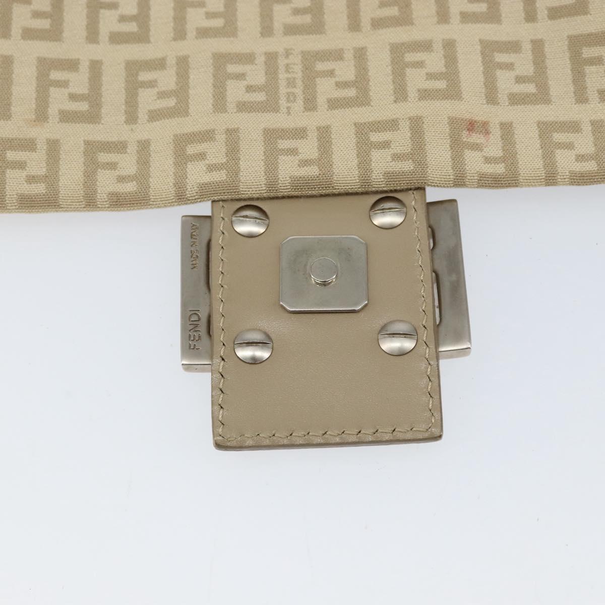FENDI Zucchino Canvas Shoulder Bag Beige Silver Auth 154619