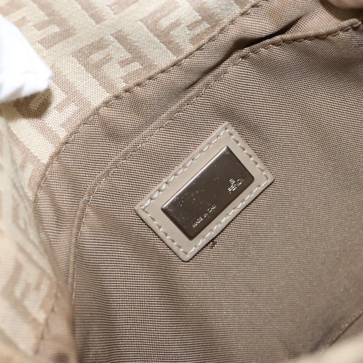 FENDI Zucchino Canvas Shoulder Bag Beige Silver Auth 154619