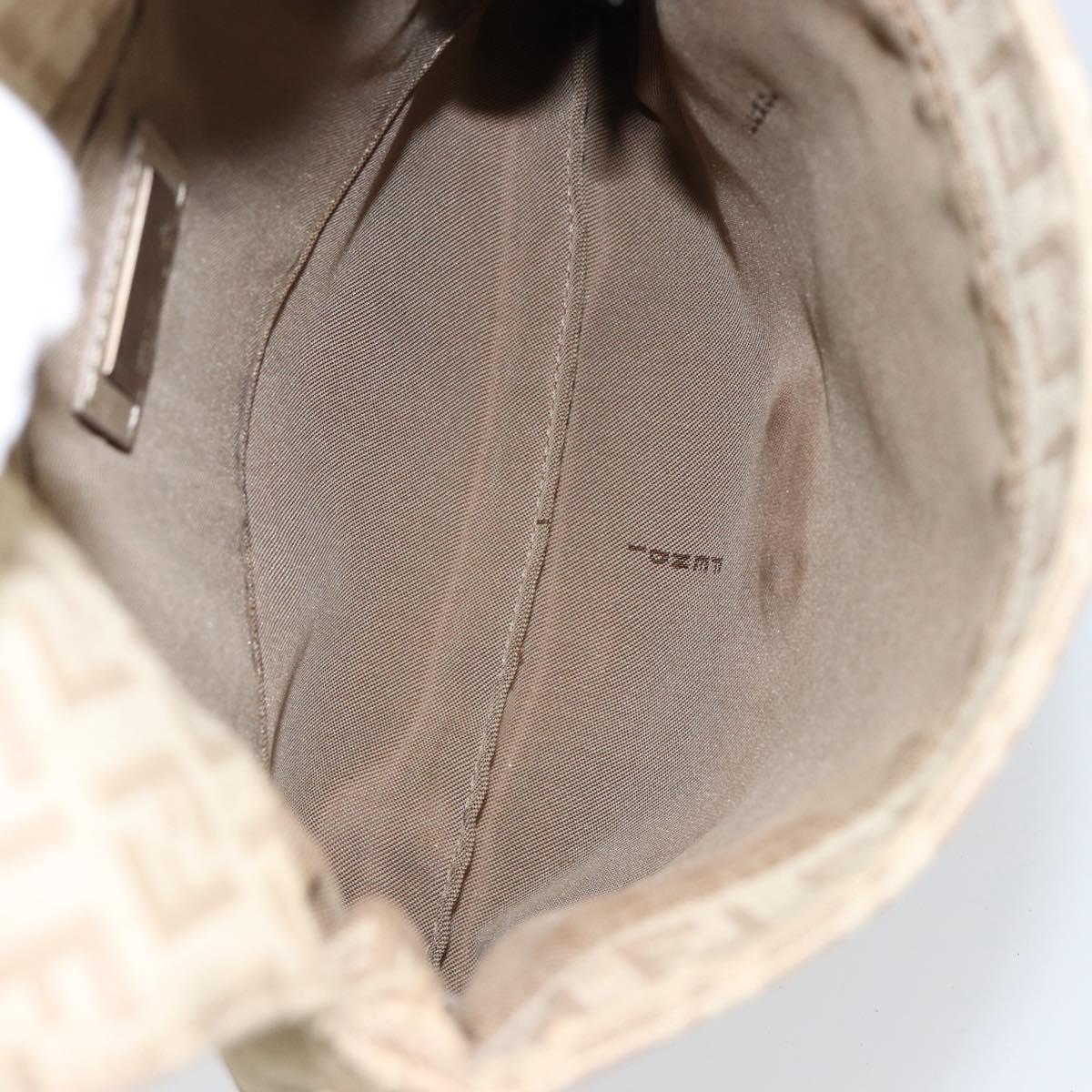 FENDI Zucchino Canvas Shoulder Bag Beige Silver Auth 154619