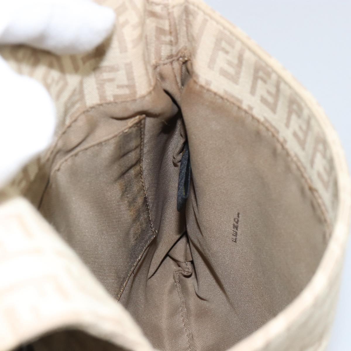 FENDI Zucchino Canvas Shoulder Bag Beige Silver Auth 154619
