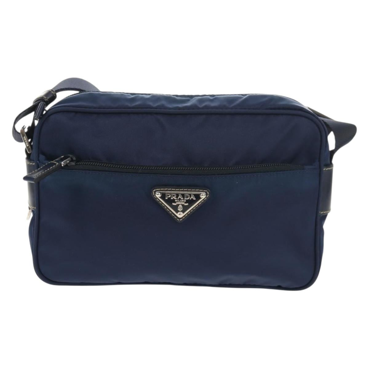 PRADA Shoulder Bag Nylon Navy Silver Auth 154621V