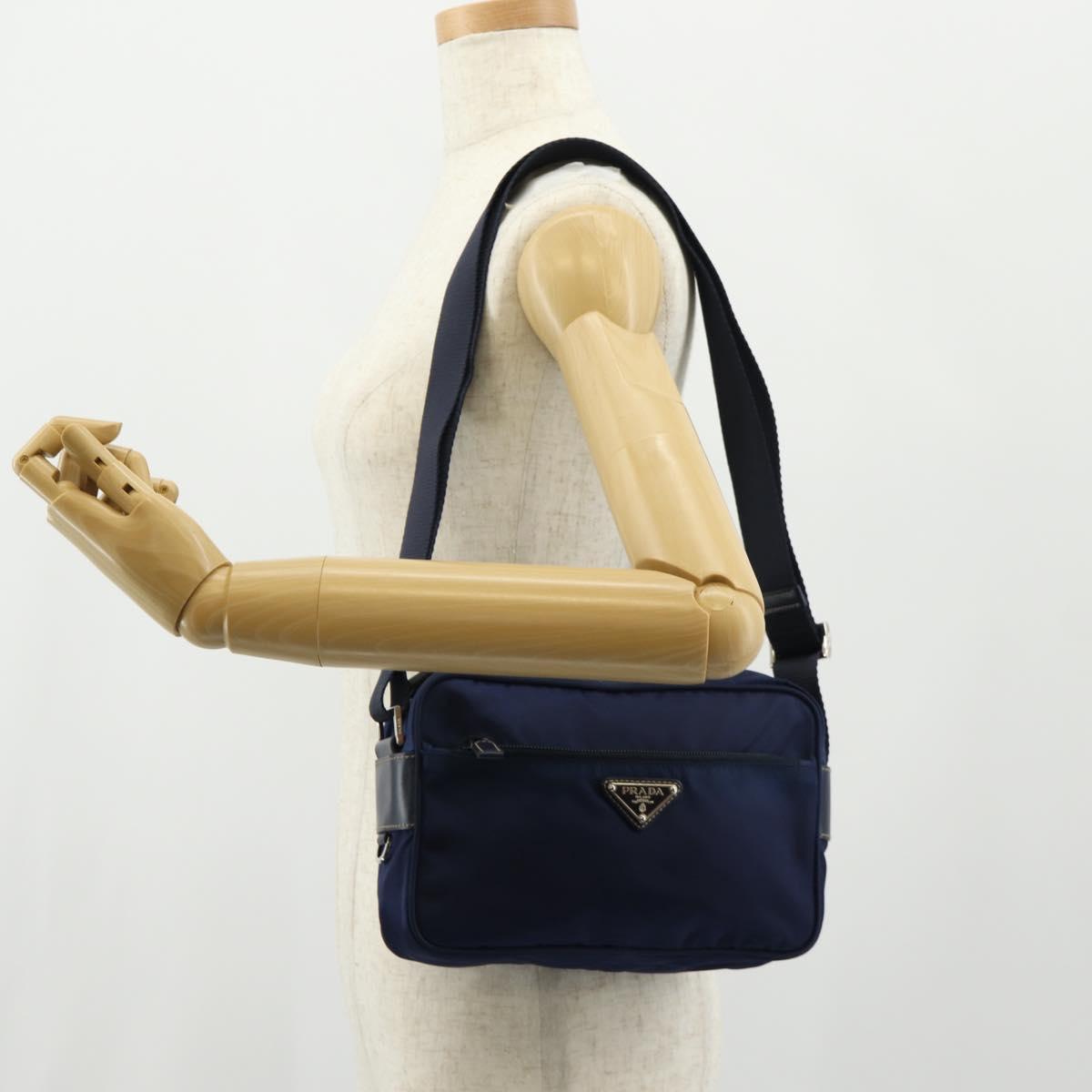 PRADA Shoulder Bag Nylon Navy Silver Auth 154621V