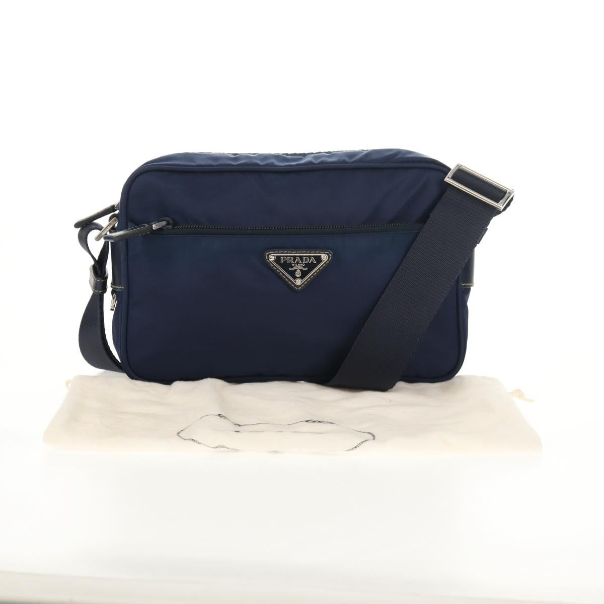 PRADA Shoulder Bag Nylon Navy Silver Auth 154621V