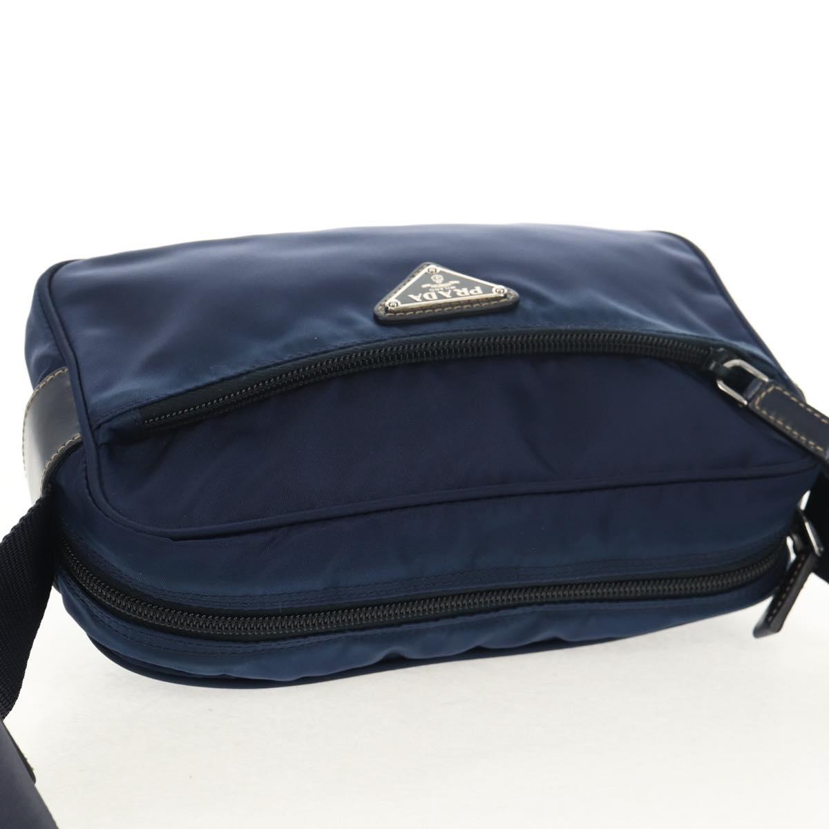 PRADA Shoulder Bag Nylon Navy Silver Auth 154621V