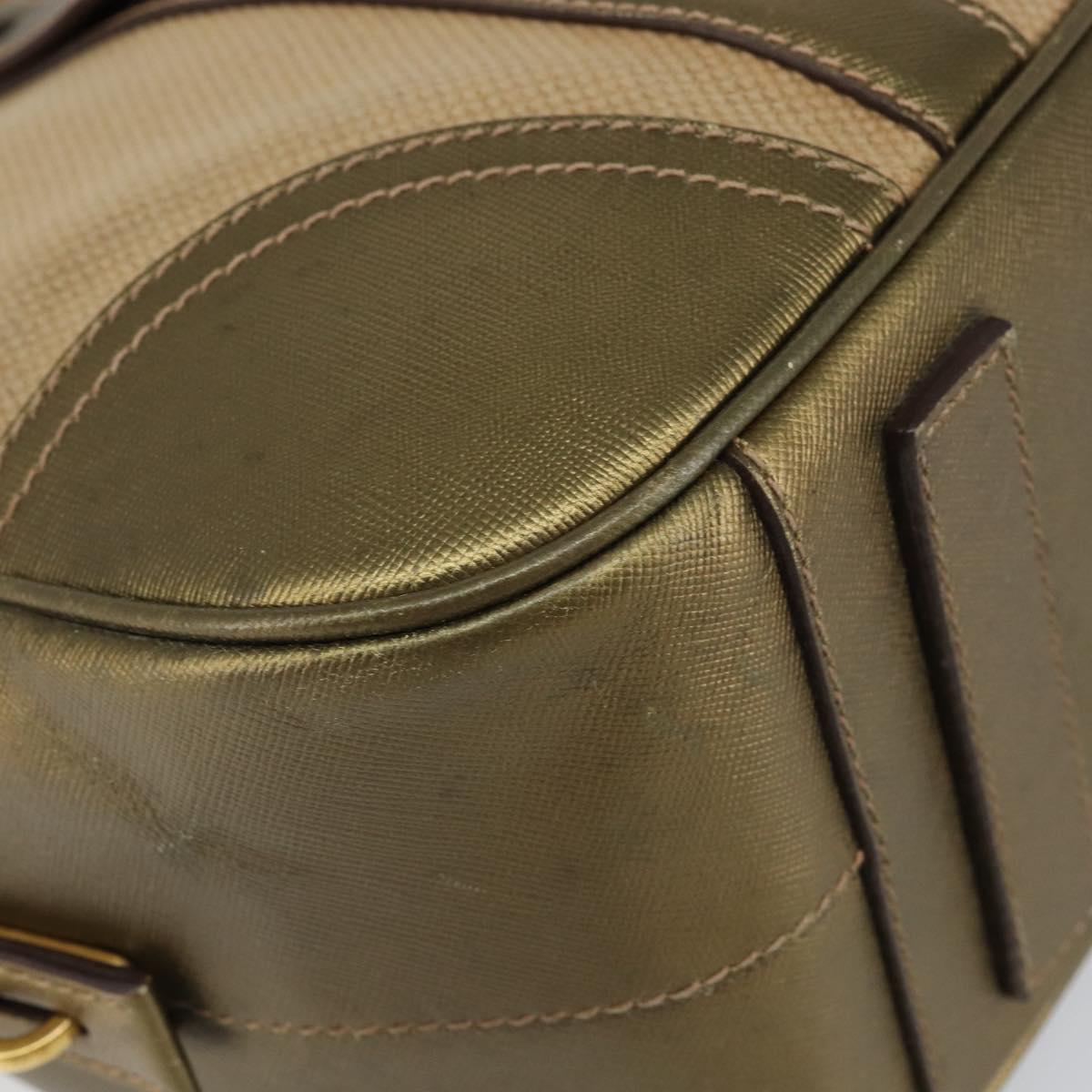 PRADA Hand Bag Canvas Beige Gold Auth 154622