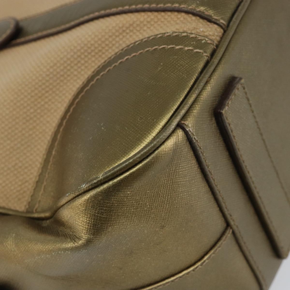 PRADA Hand Bag Canvas Beige Gold Auth 154622