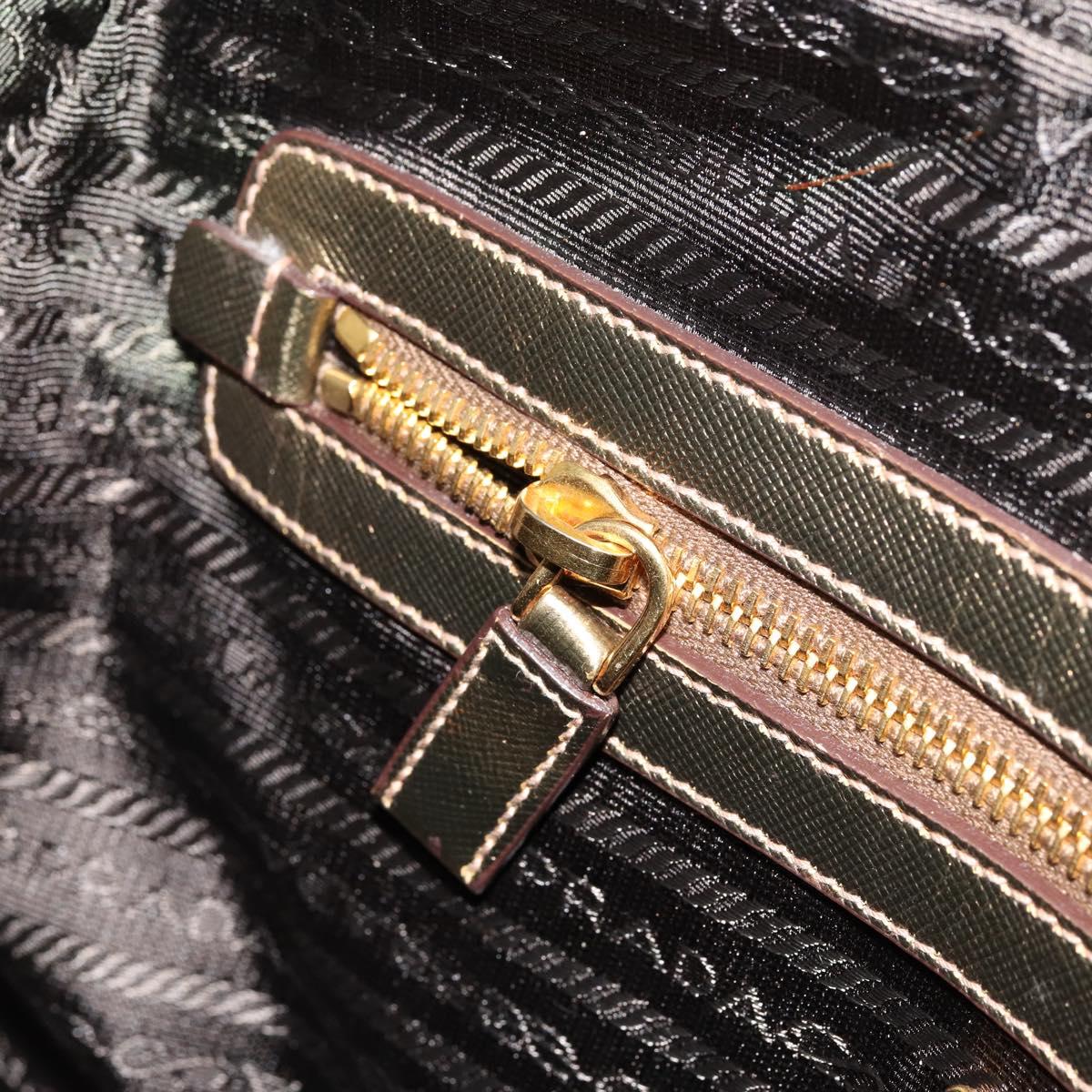 PRADA Hand Bag Canvas Beige Gold Auth 154622