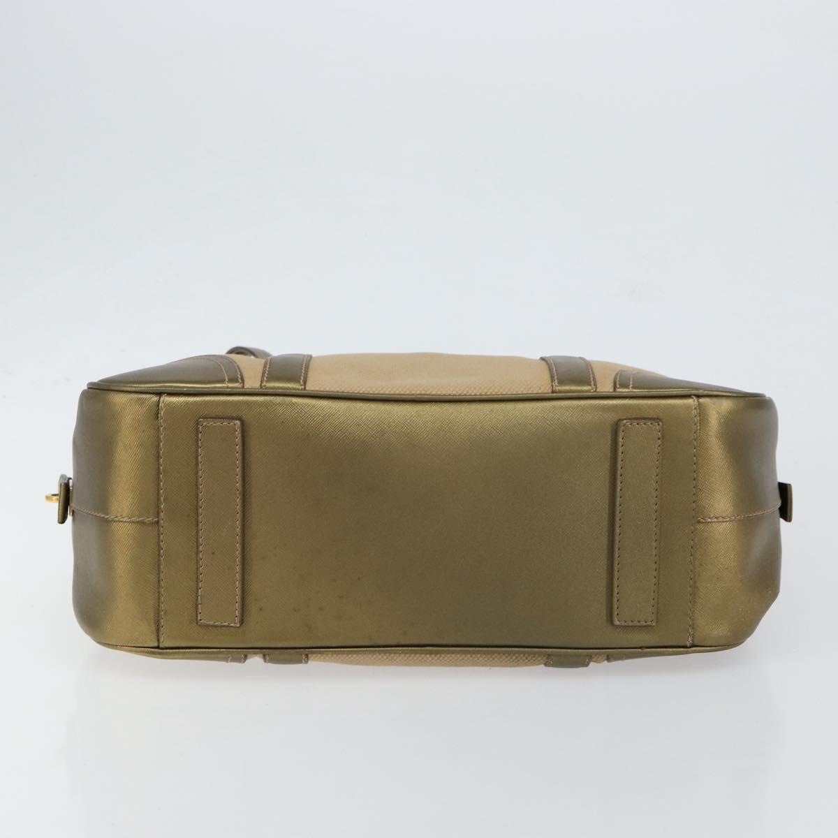 PRADA Hand Bag Canvas Beige Gold Auth 154622