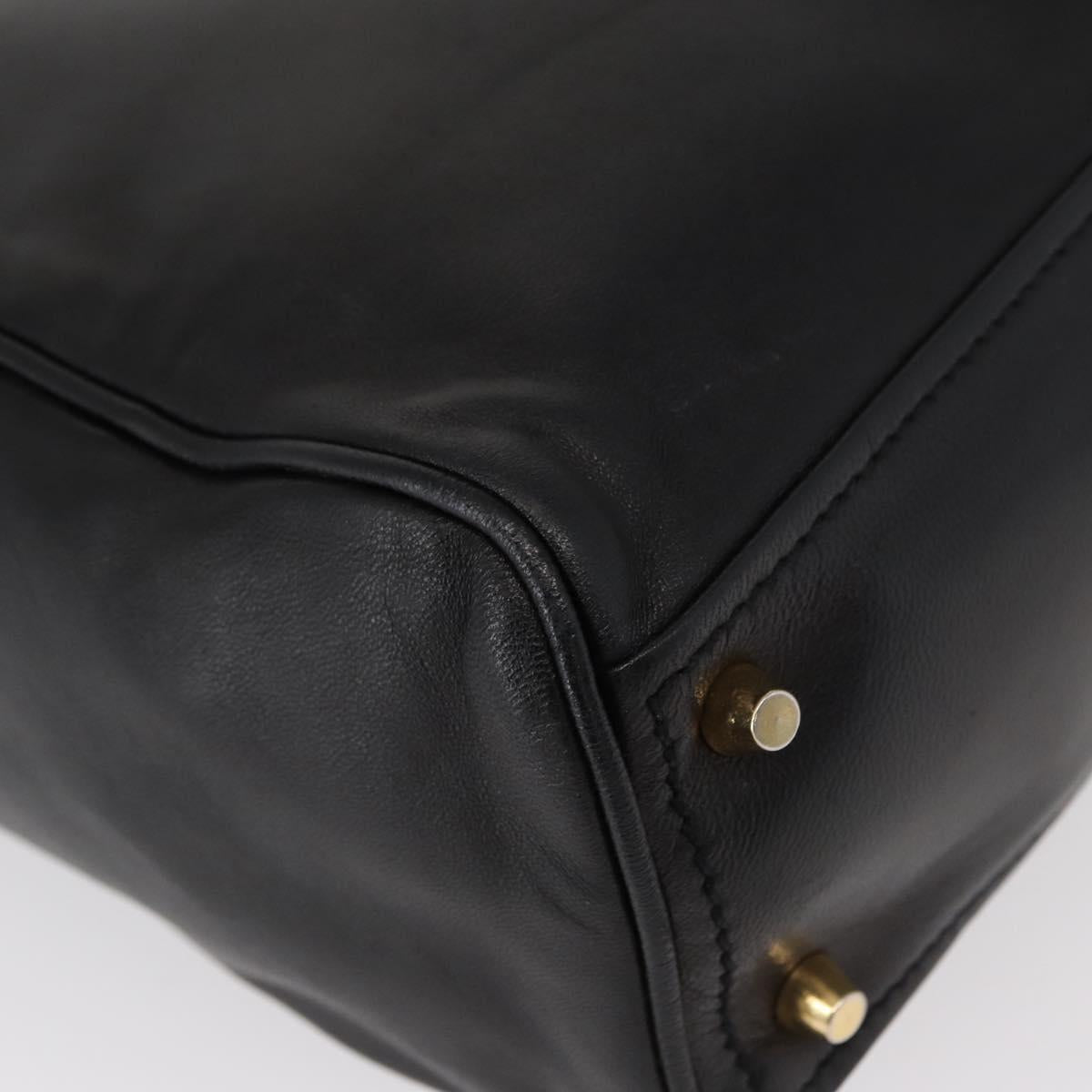 PRADA Hand Bag Leather Black Gold Auth 154623