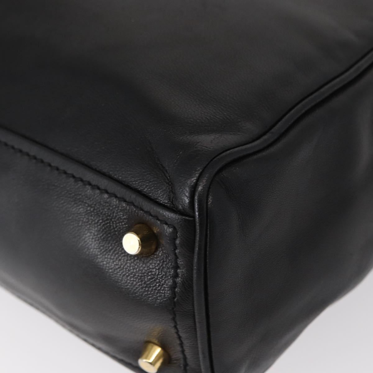 PRADA Hand Bag Leather Black Gold Auth 154623