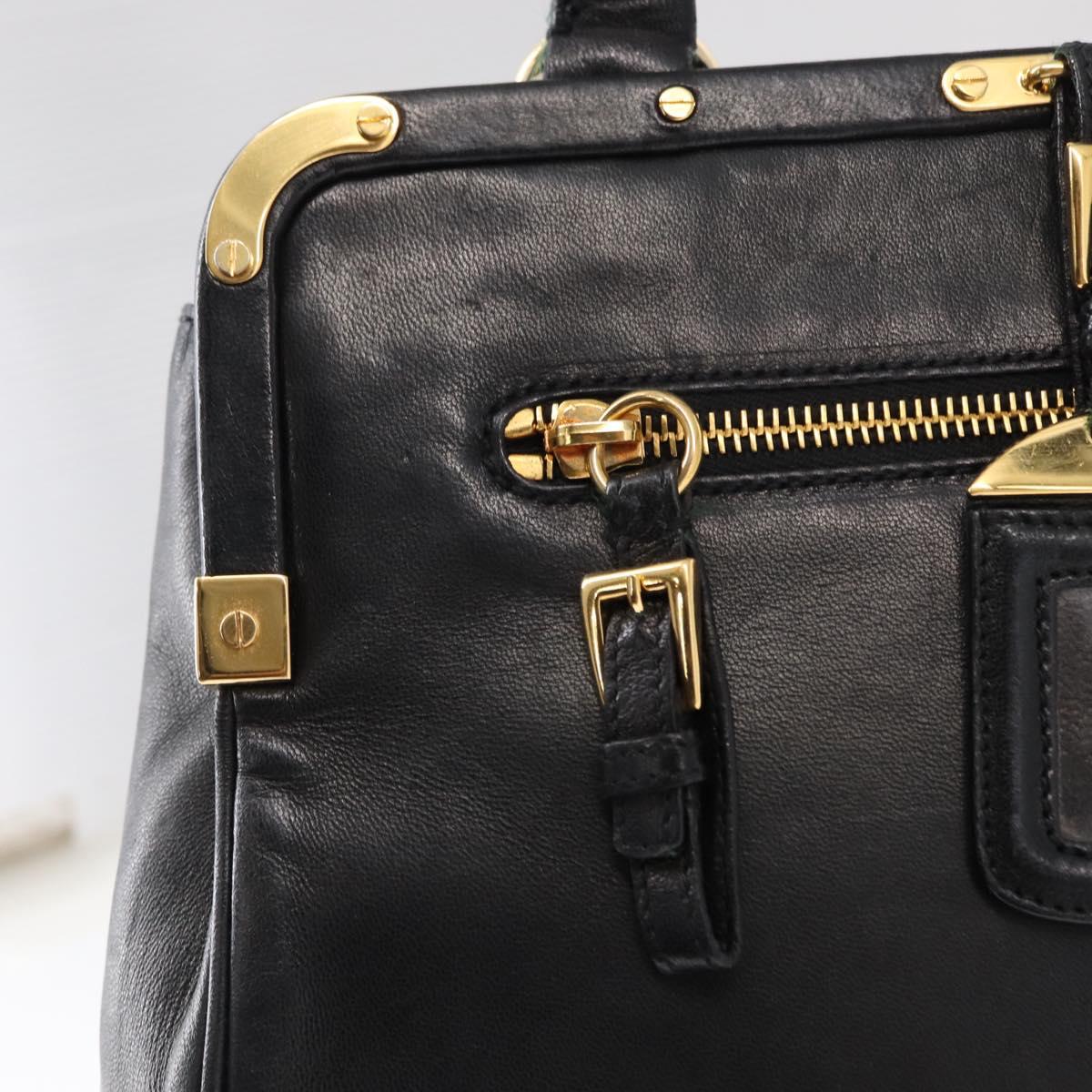 PRADA Hand Bag Leather Black Gold Auth 154623