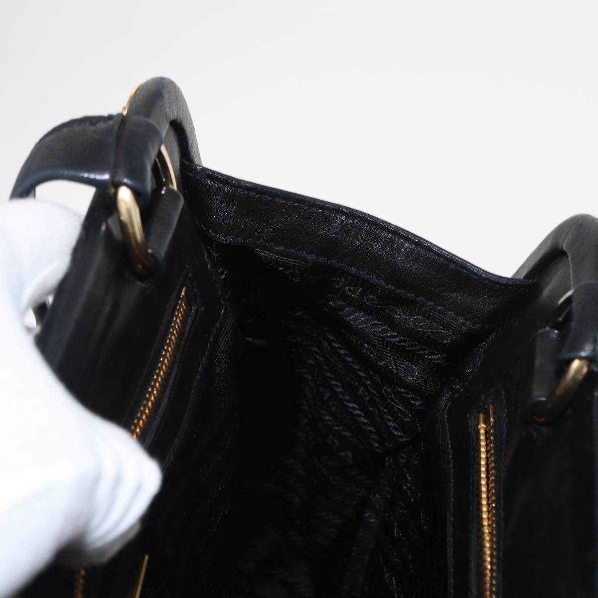 PRADA Hand Bag Leather Black Gold Auth 154623