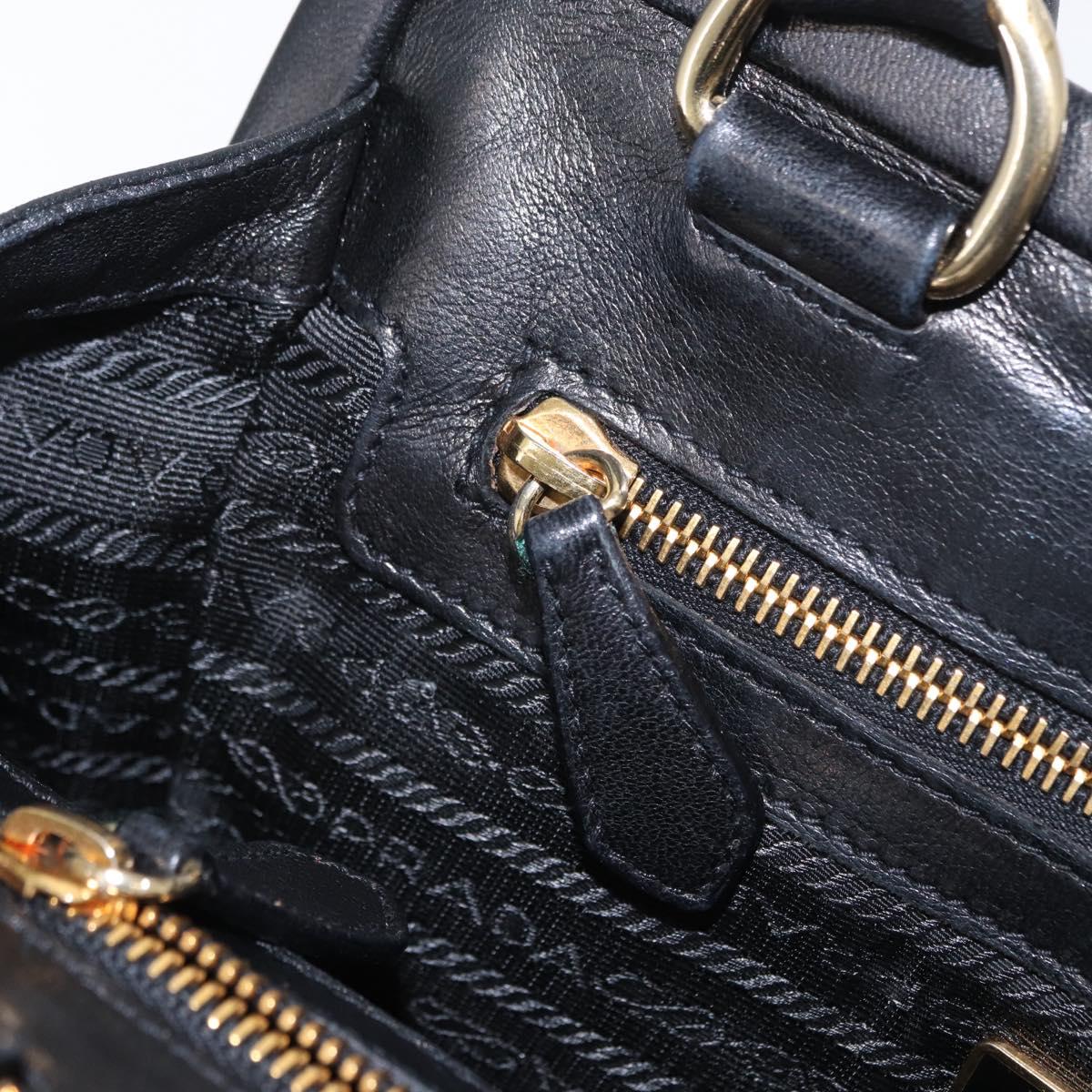 PRADA Hand Bag Leather Black Gold Auth 154623